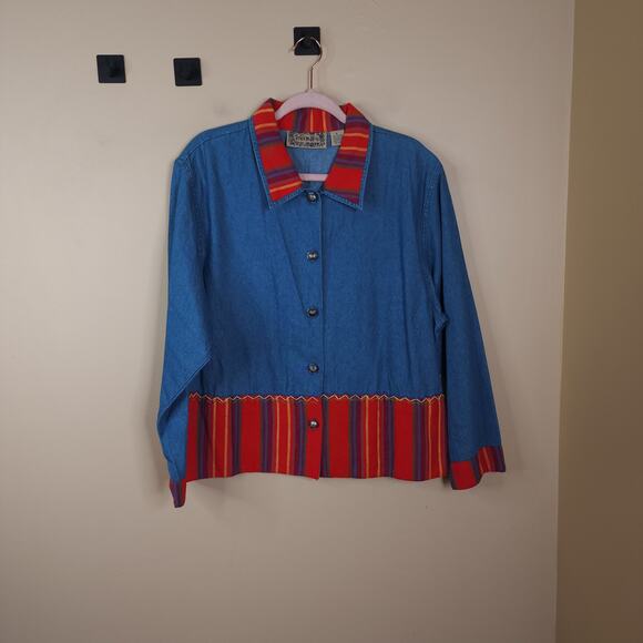 Vintage 90's Tantrum Blues Denim Jacket with Floral Embroidery Size L - Picture 1 of 9